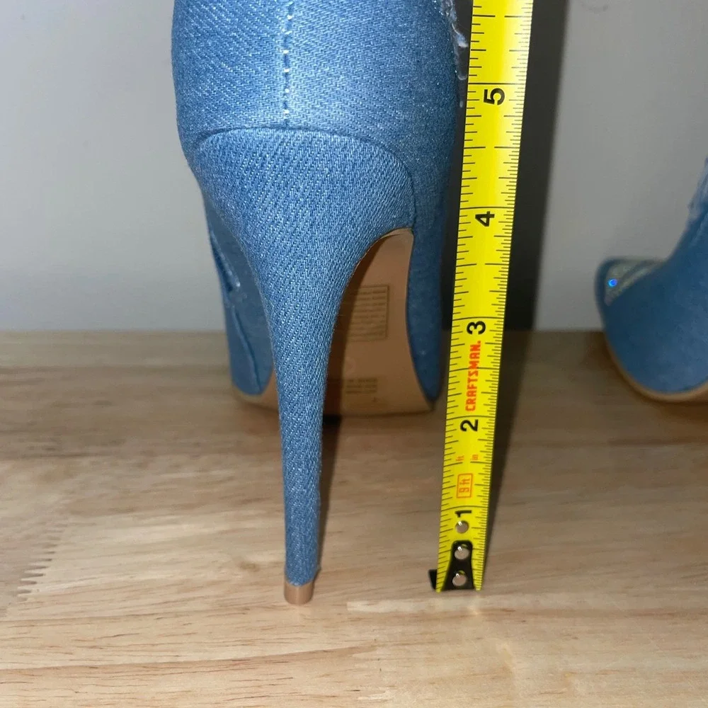 Cape Robbin Distressed Denim Rhinestone Thigh High Stiletto Boots Size‎ 7 NIB